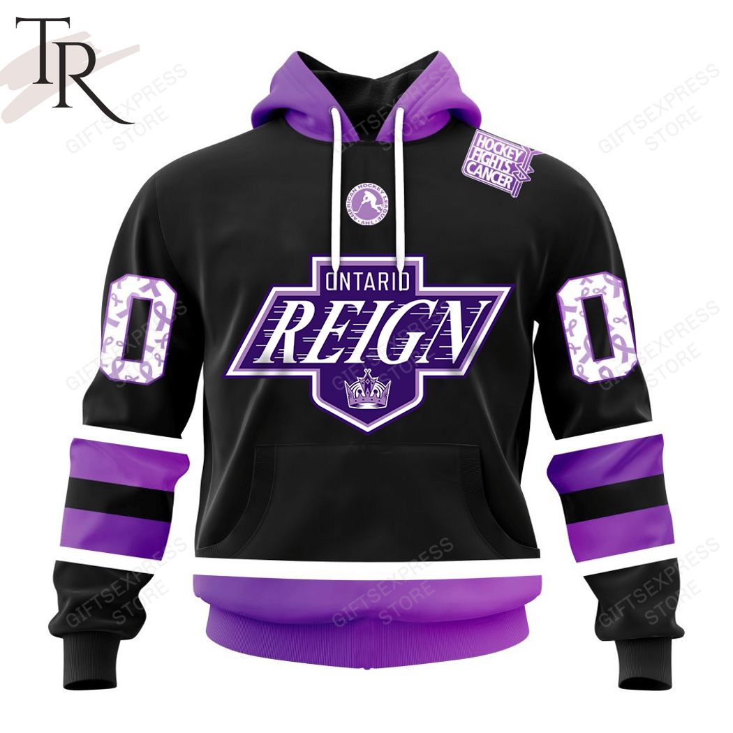 AHL Ontario Reign Black Hockey Fights Cancer Hoodie