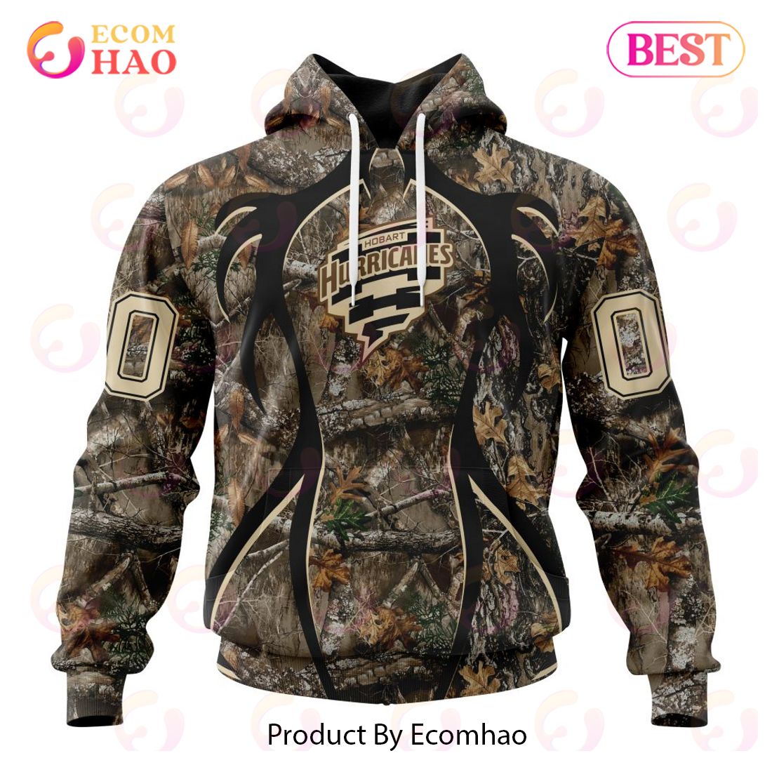 BBL Hobart Hurricanes Specialized Unisex Kits In Camo Realtree Hunting Style 3D Hoodie