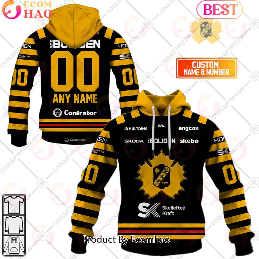 Custom Name And Number SHL Skelleftea AIK Home Jersey Style 3D Hoodie