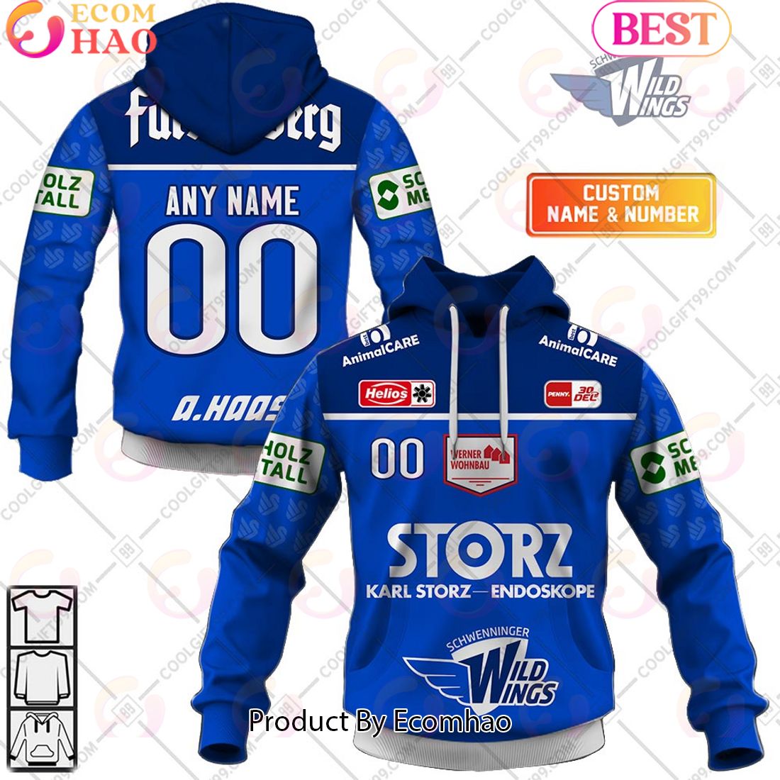 Deutsche Eishockey Liga Schwenninger Wild Wings Home Jersey Style 3D Hoodie