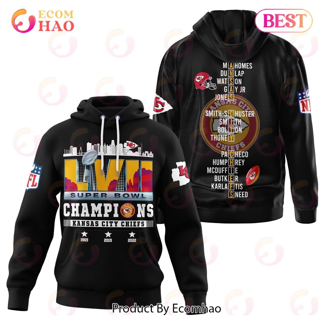 Kansas City Chiefs Super Bowl Champions Super Bowl Apparel Black 3D Hoodie