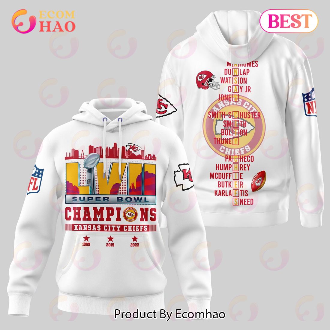 Kansas City Chiefs Super Bowl Champions Super Bowl Apparel White 3D Hoodie