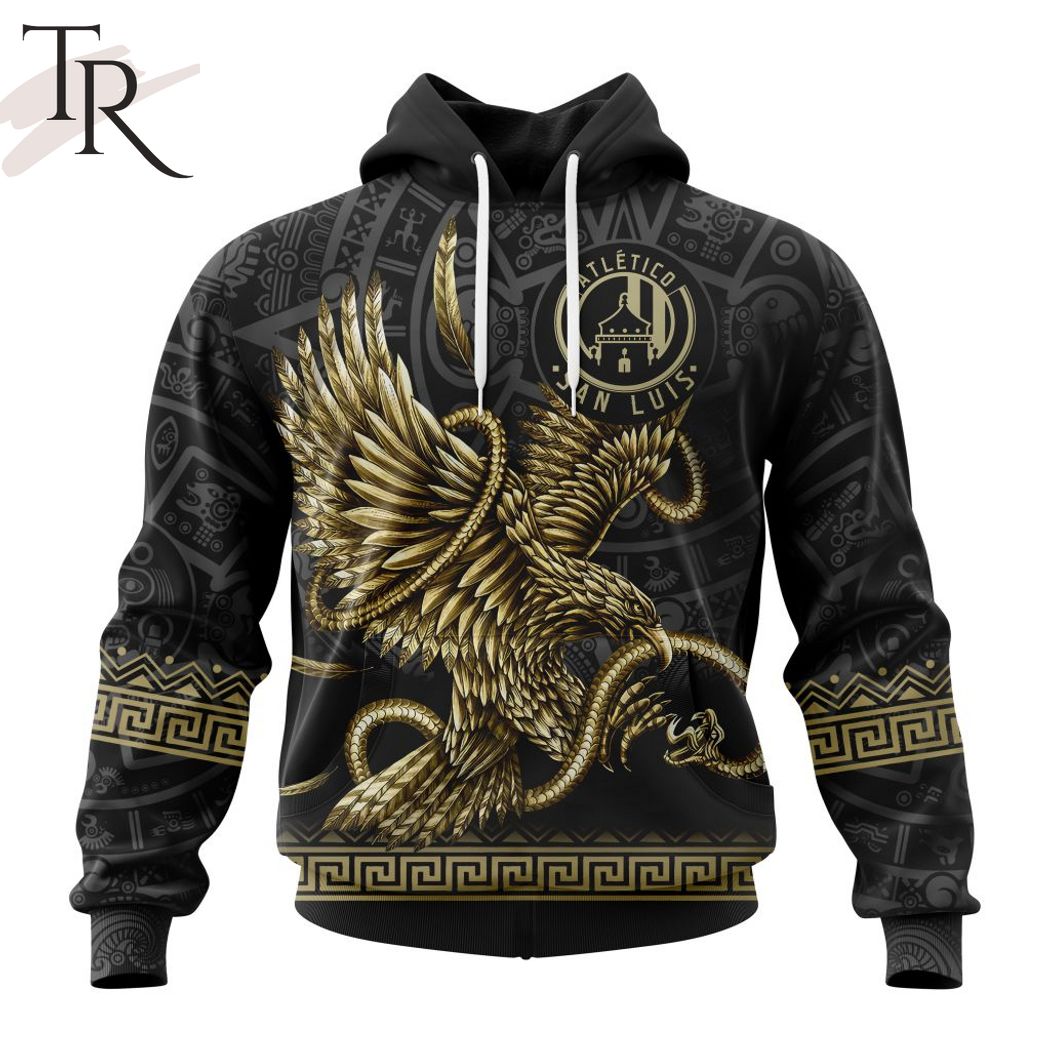 LIGA MX Atletico San Luis Special Black And Gold Design With Mexican Eagle Hoodie