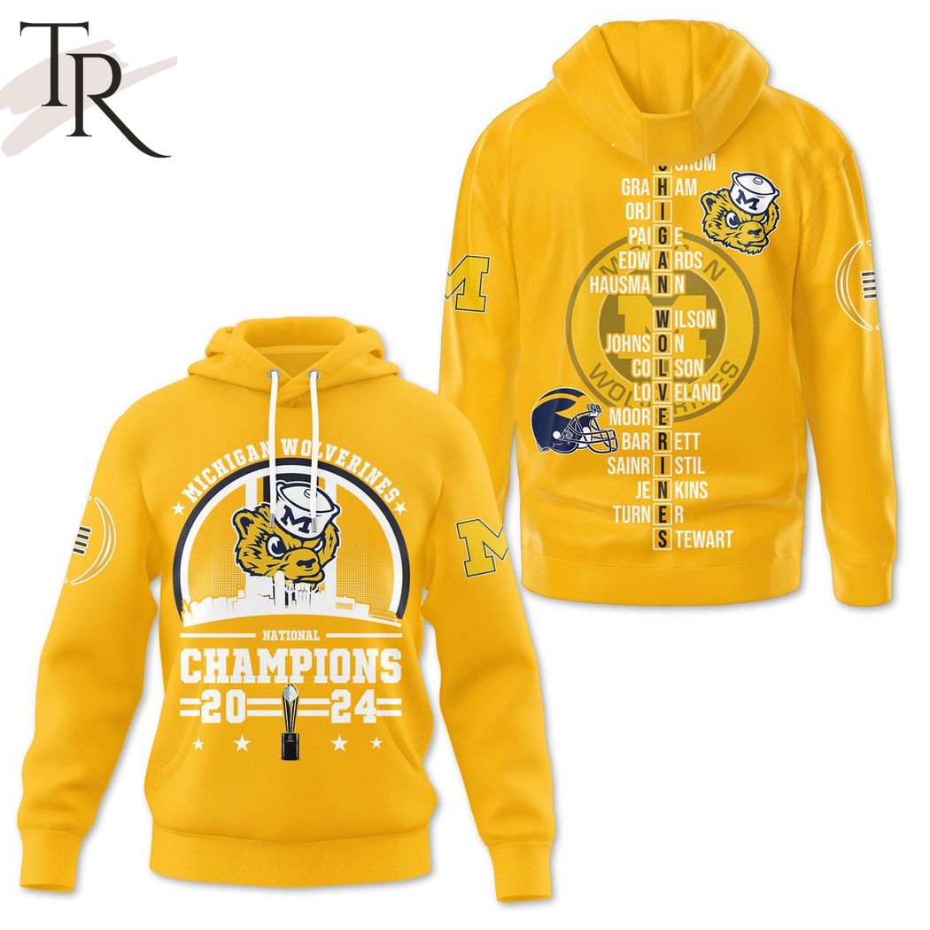 National Champions 2024 Mascot Design Michigan Wolverines Hoodie - Yellow