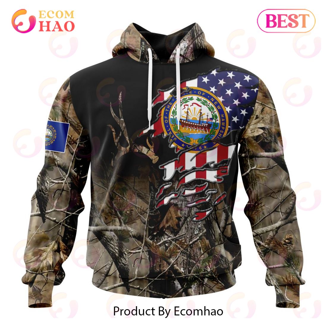 New Hampshire Special Camo Realtree Hunting 3D Hoodie