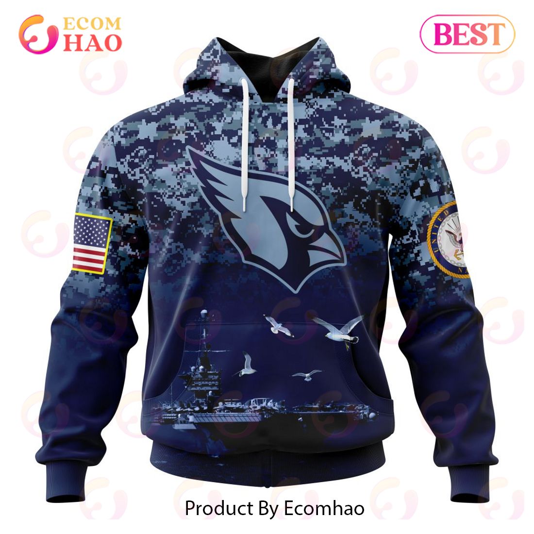 NFL Arizona Cardinals Specialized Design With Honor US Navy Veterans 3D Hoodie