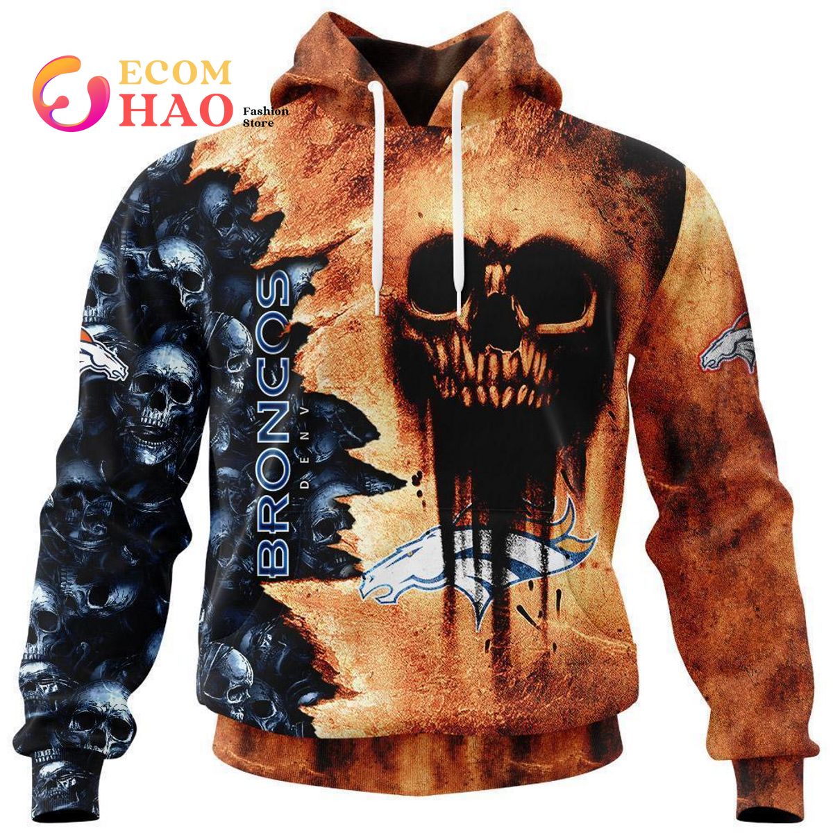 NFL Broncos Halloween Cemetery Skull Jersey 3D Hoodie