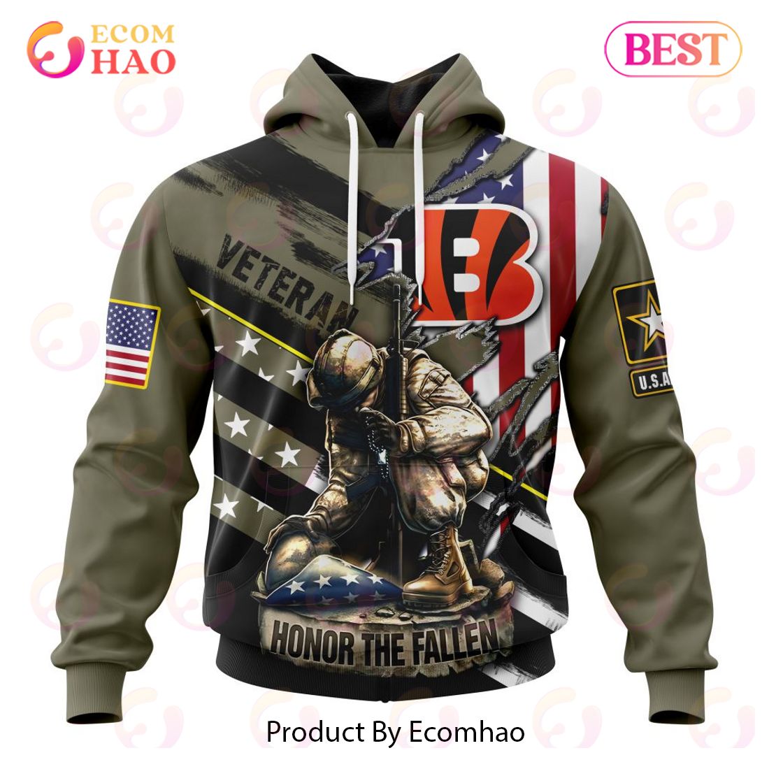 NFL Cincinnati Bengals Honor Veterans And Their Families 3D Hoodie
