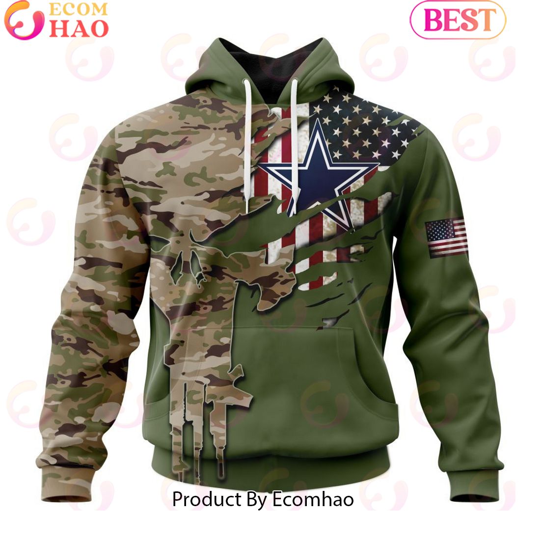 NFL Dallas Cowboys Special Camo Design For Veterans Day 3D Hoodie