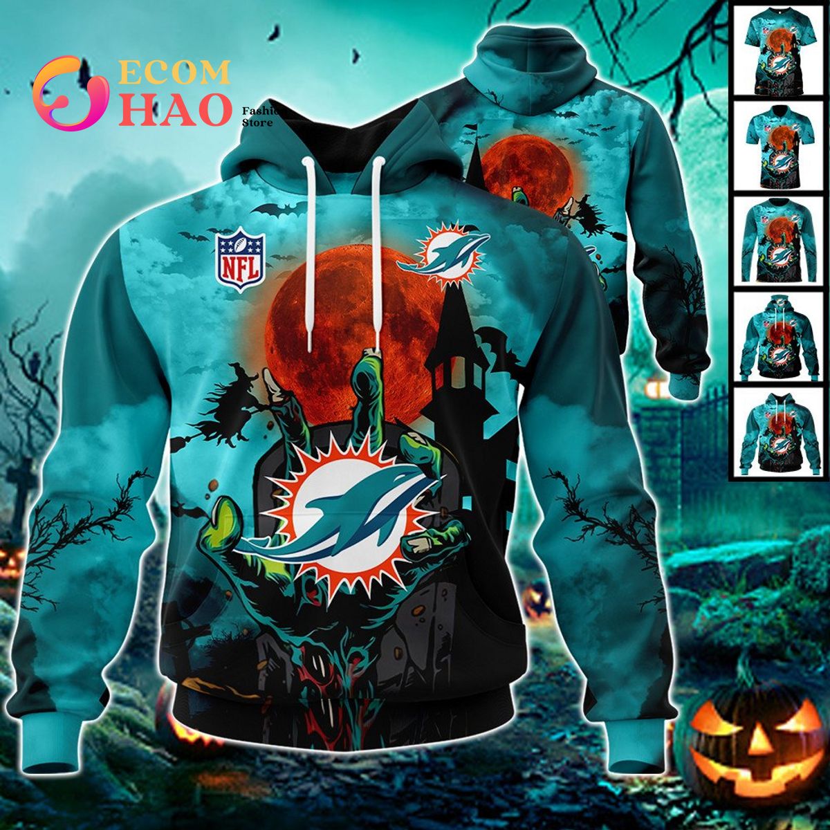 NFL Dolphins Halloween Jersey Gifts For Fan 3D Hoodie