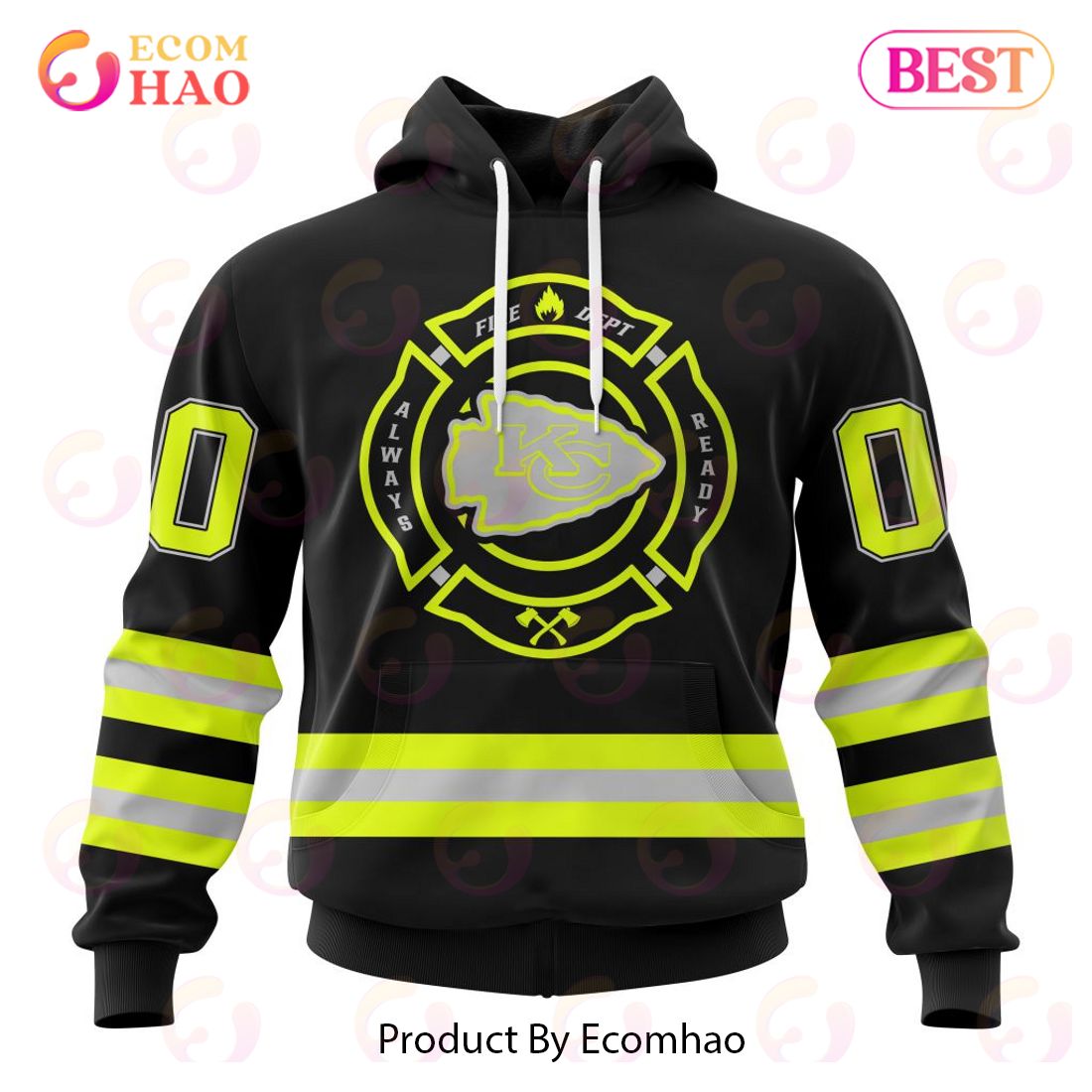 NFL Kansas City Chiefs Custom Name And Number Special FireFighter Uniform Design 3D Hoodie