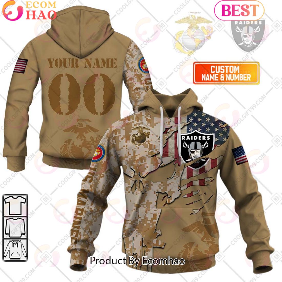 NFL Las Vegas Raiders Special Marine Camo Design 3D Hoodie