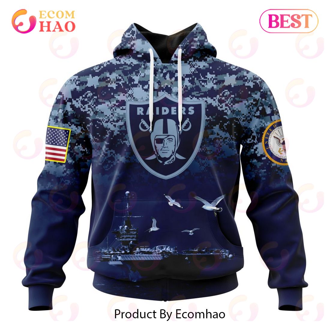 NFL Las Vegas Raiders Specialized Design With Honor US Navy Veterans 3D Hoodie
