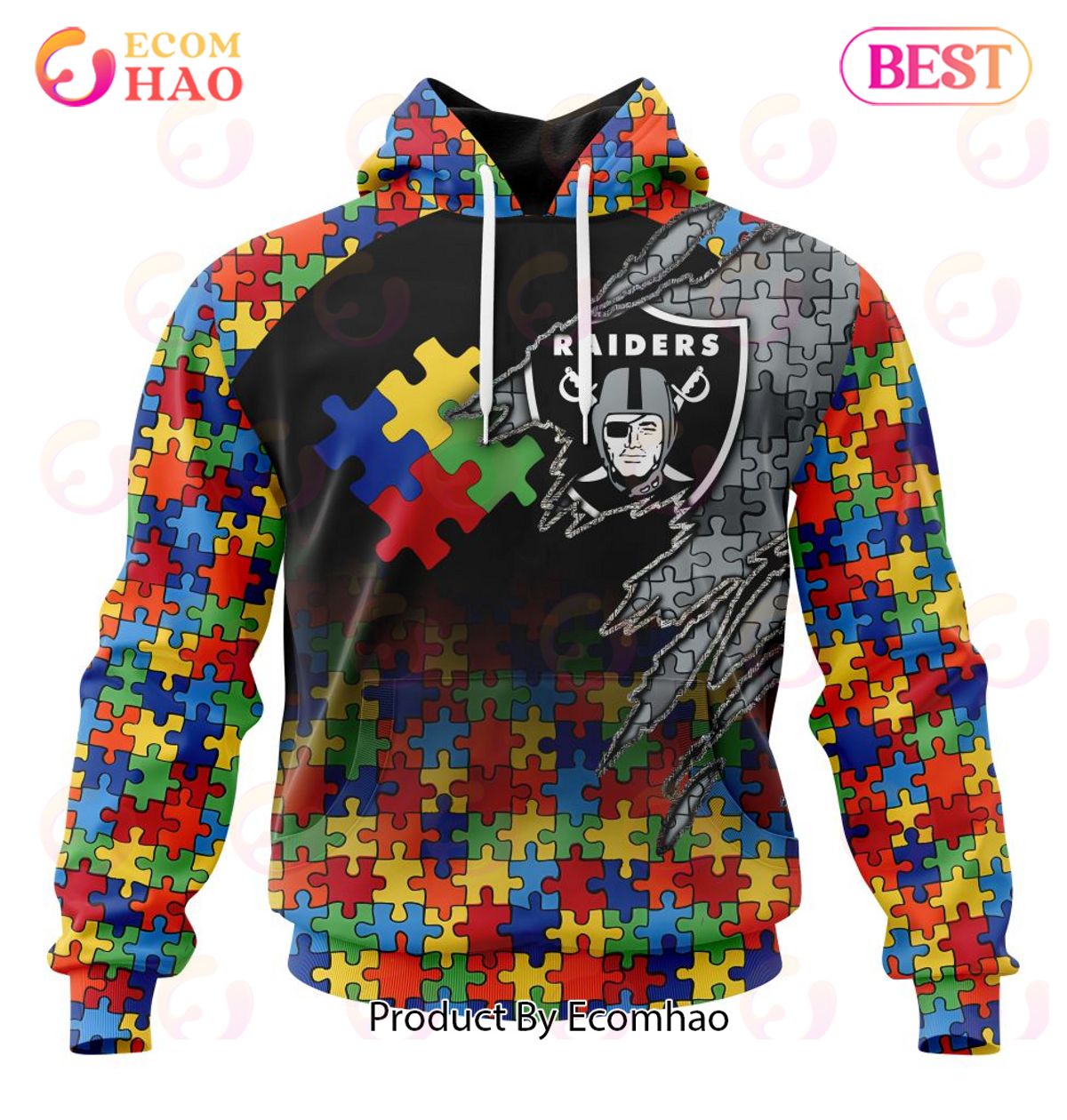 NFL Las Vegas Raiders Specialized With Autism Awareness Concept 3D Hoodie
