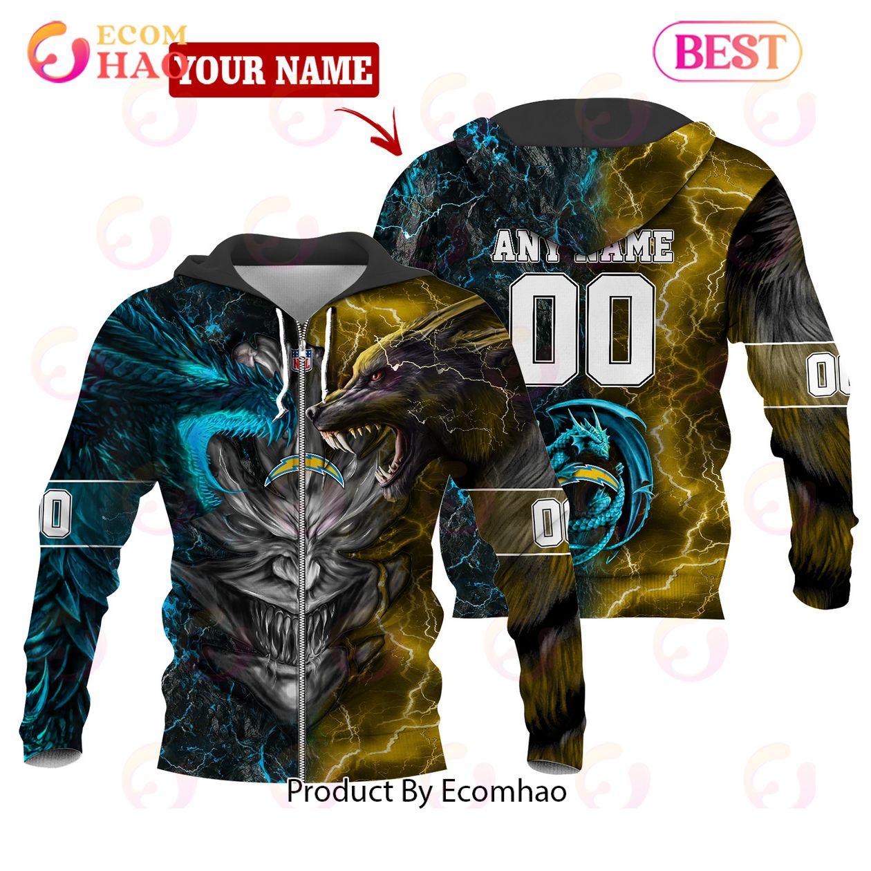 NFL Los Angeles Chargers Special Design Demon Face 3D Hoodie