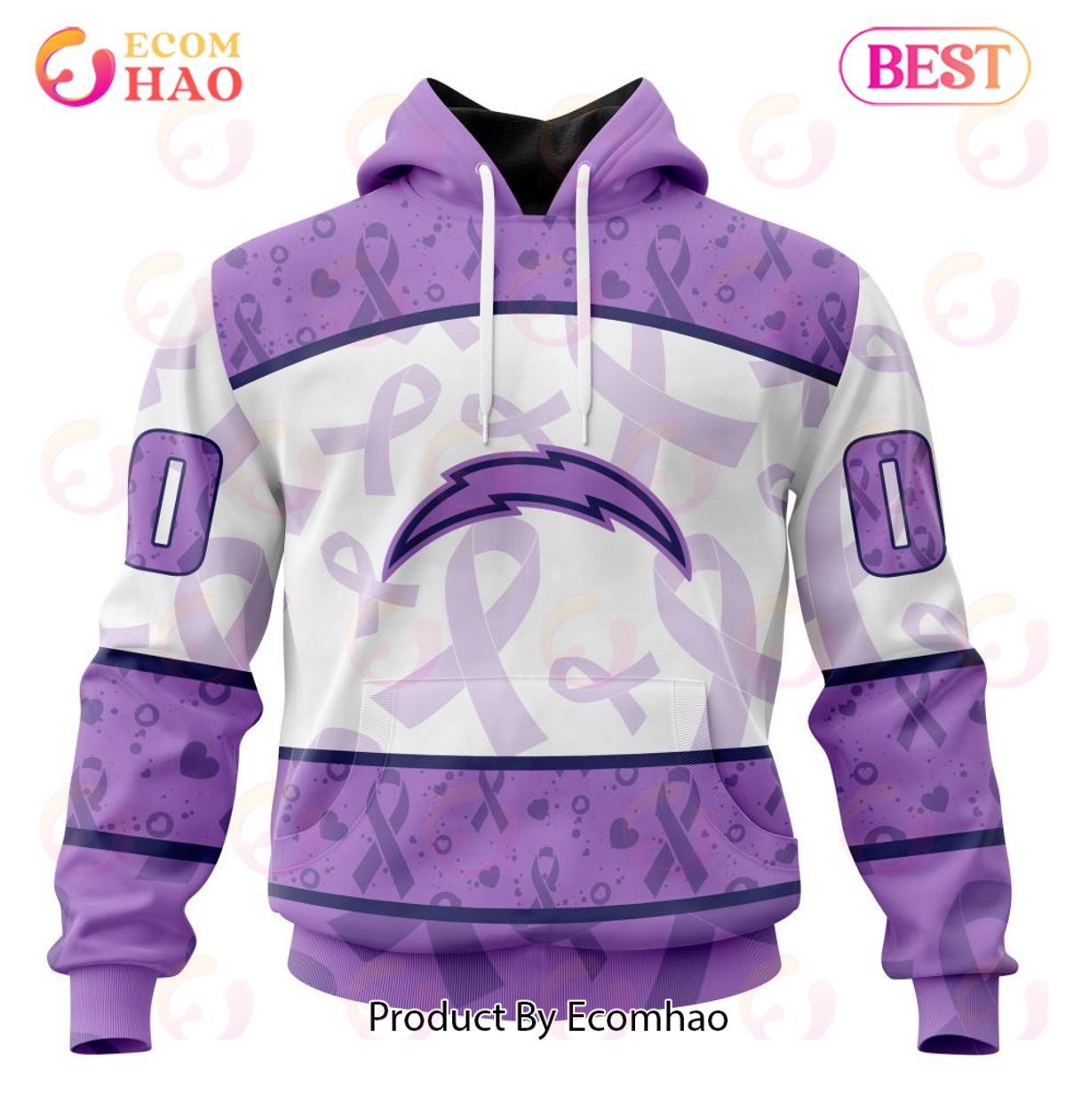 NFL Los Angeles Chargers Special Lavender Fight Cancer 3D Hoodie
