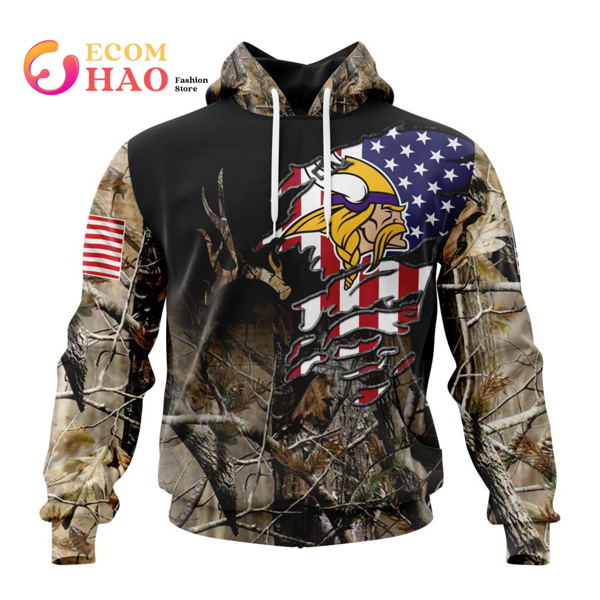 NFL Minnesota Vikings Special Camo Realtree Hunting 3D Hoodie