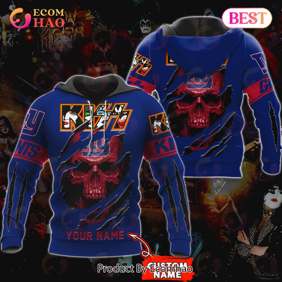 NFL New York Giants Special Kiss Band Design 3D Hoodie