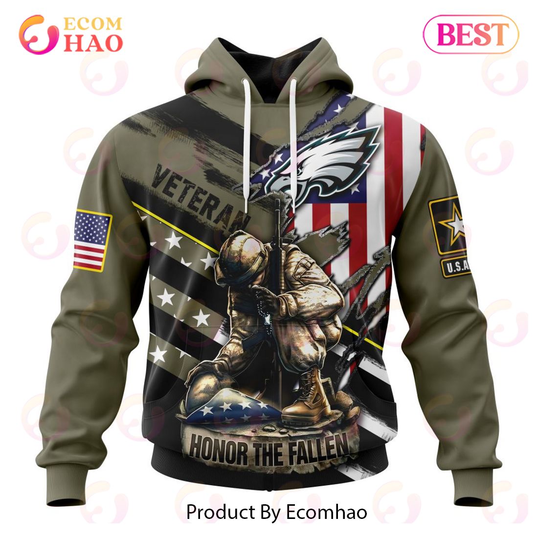 NFL Philadelphia Eagles Honor Veterans And Their Families 3D Hoodie