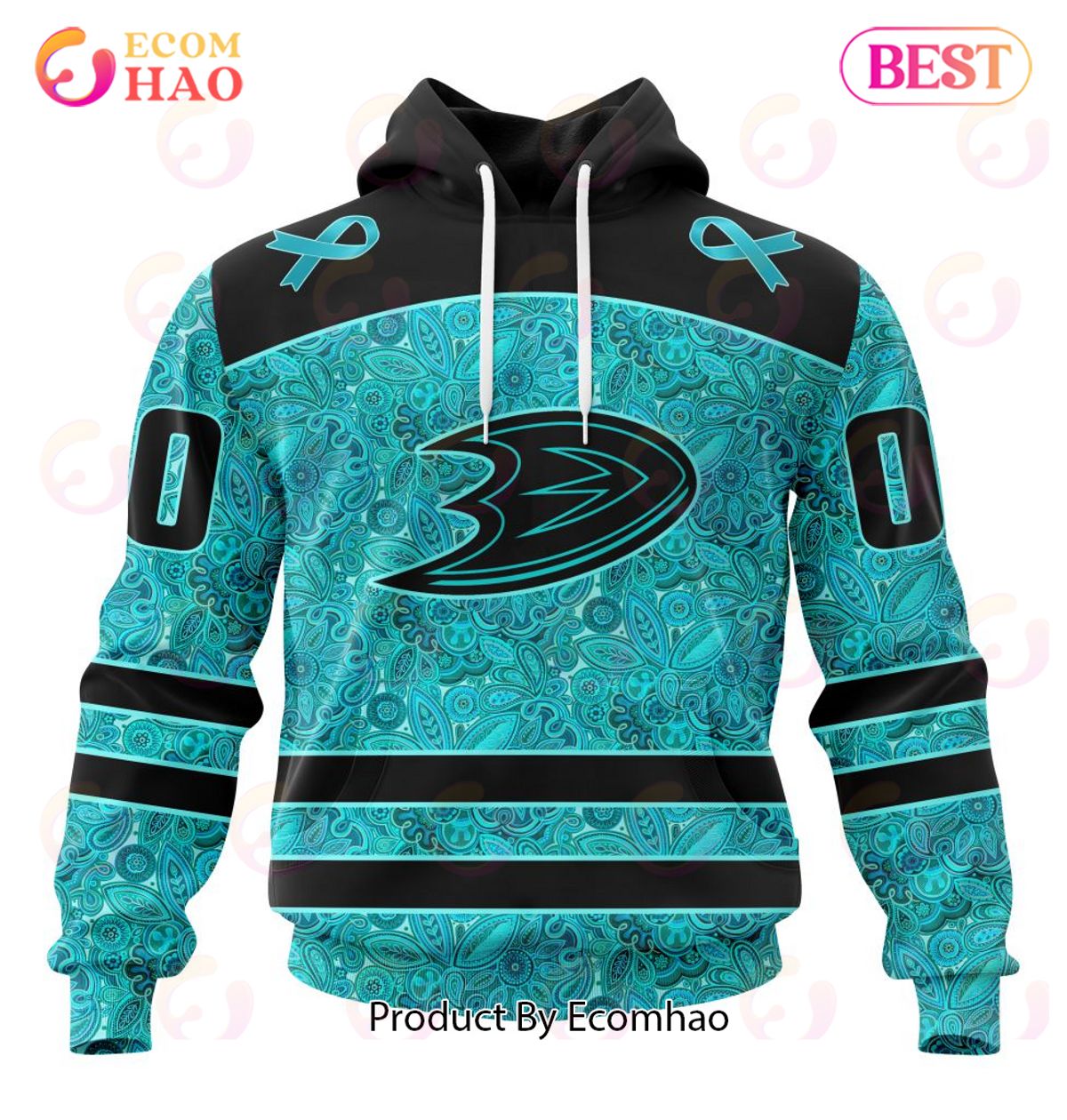 NHL Anaheim Ducks Special Design Fight Ovarian Cancer 3D Hoodie