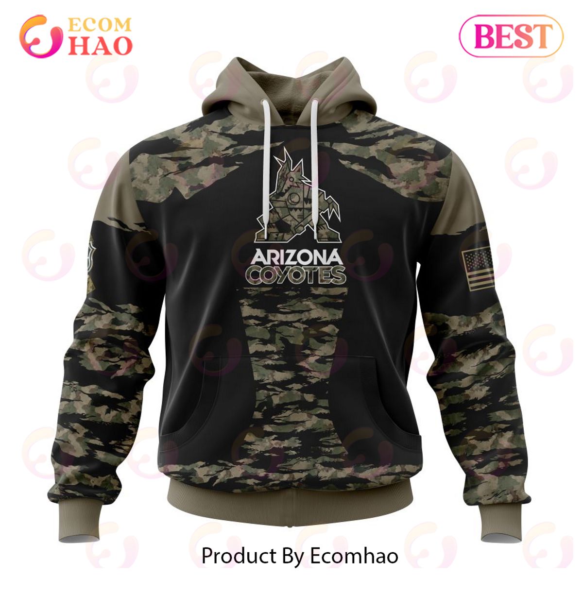NHL Arizona Coyotes Honors Veterans And Military Members Kits 3D Hoodie