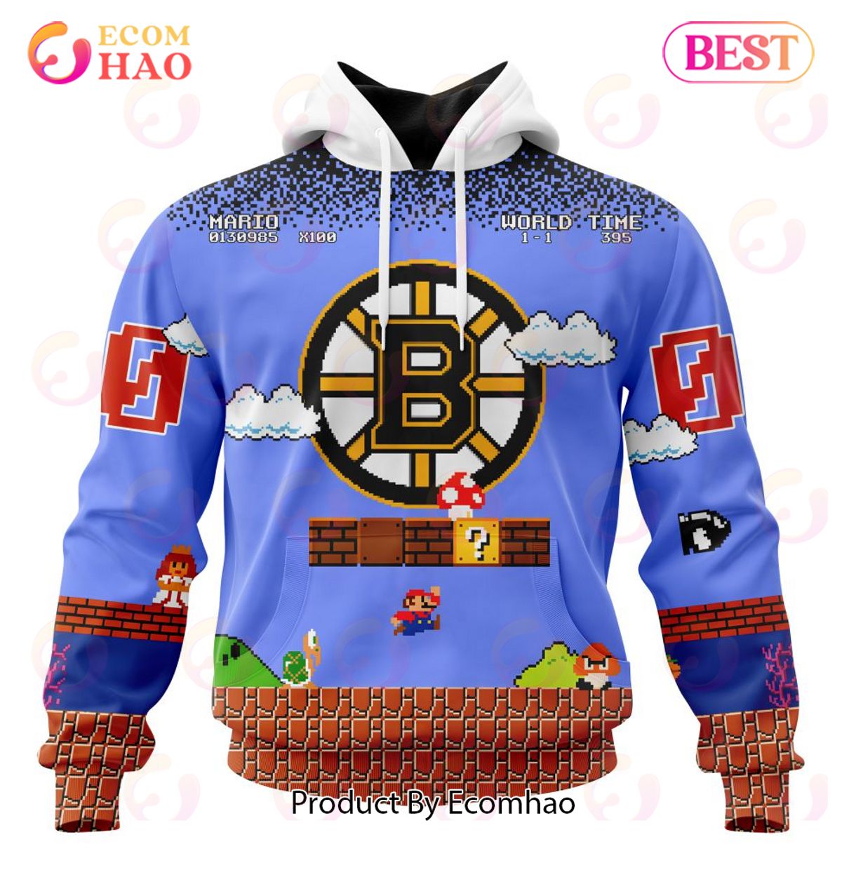 NHL Boston Bruins Special Kits With Super Mario Game Design 3D Hoodie