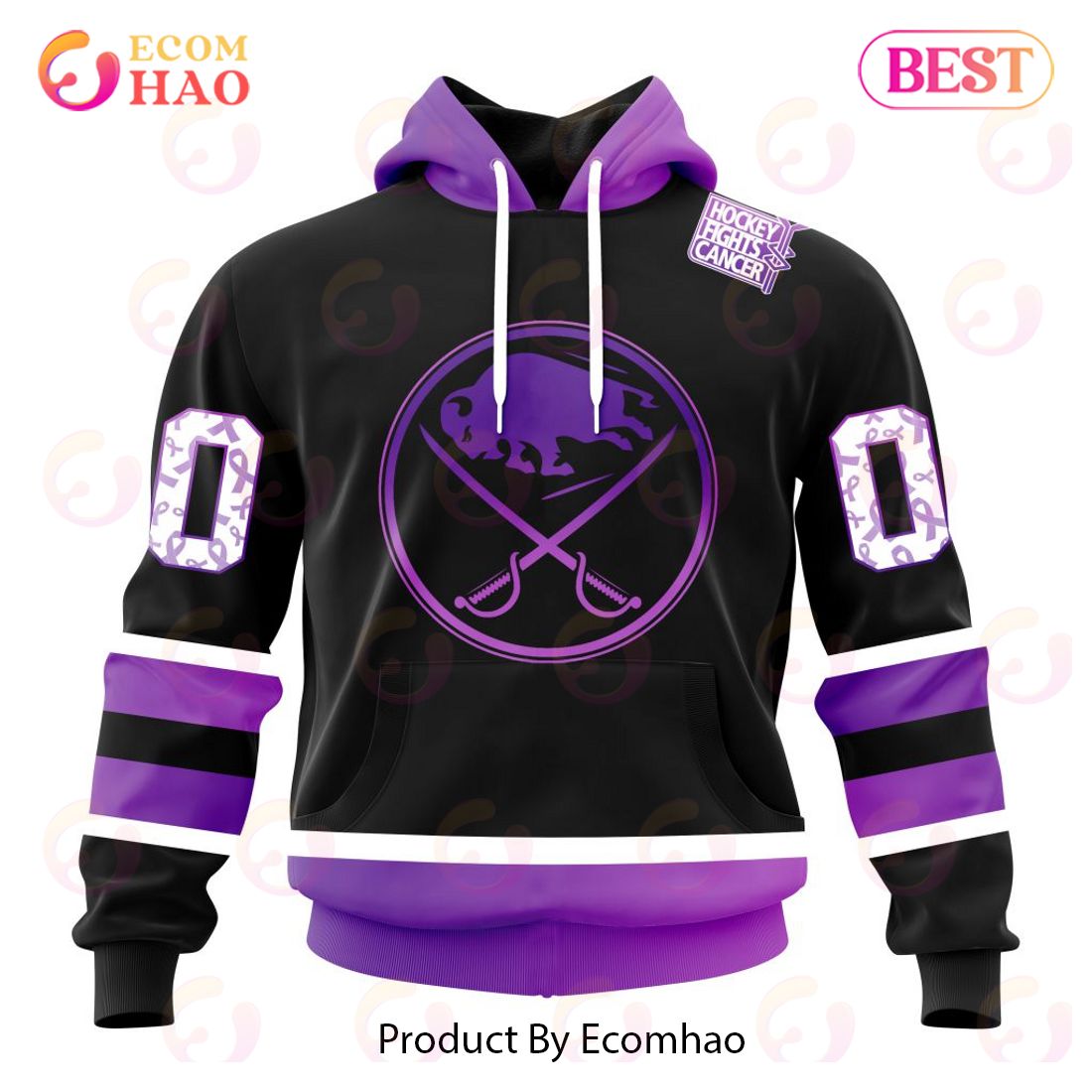 NHL Buffalo Sabres Special Black Hockey Fights Cancer Kits 3D Hoodie