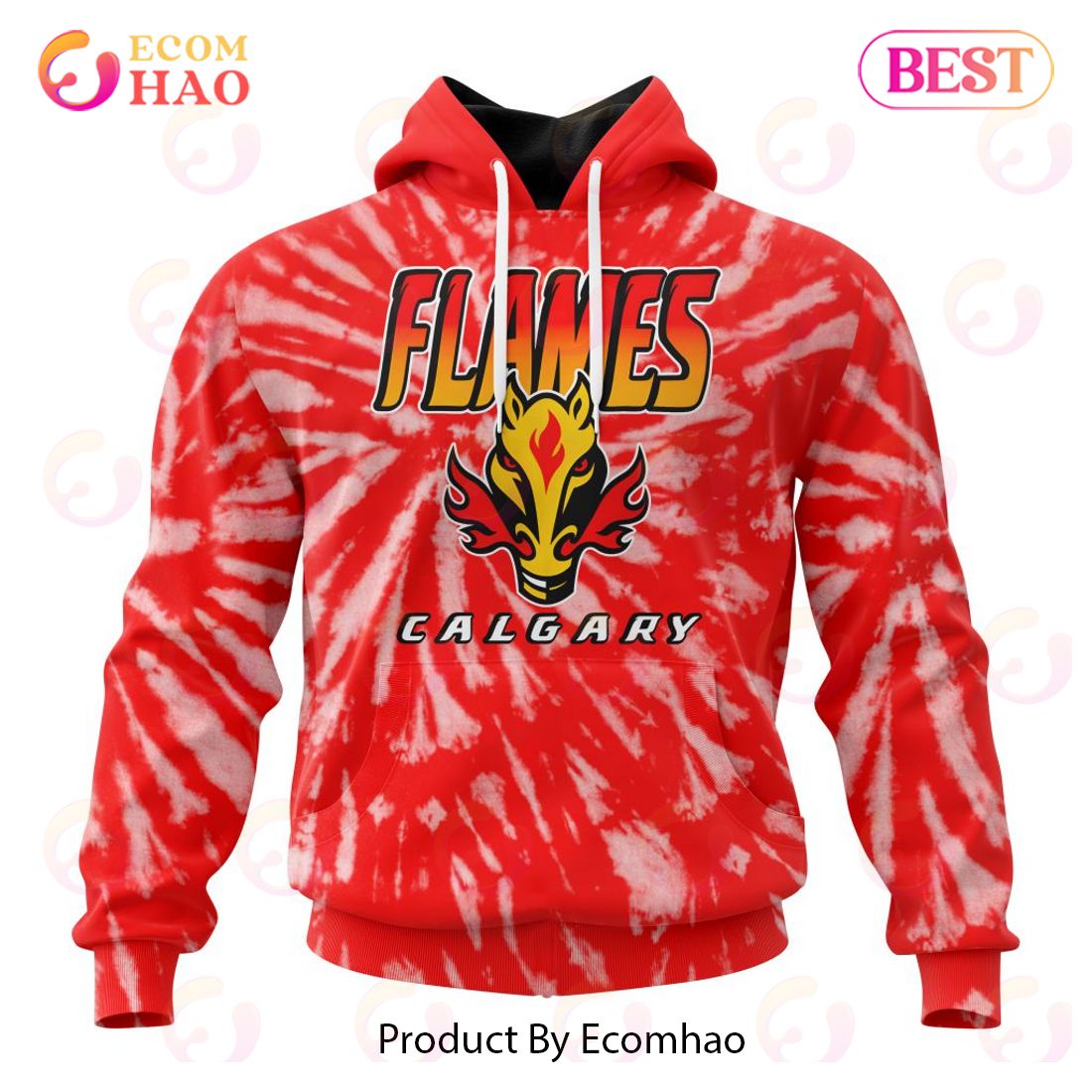 NHL Calgary Flames Special Retro Vintage Tie - Dye 3D Hoodie