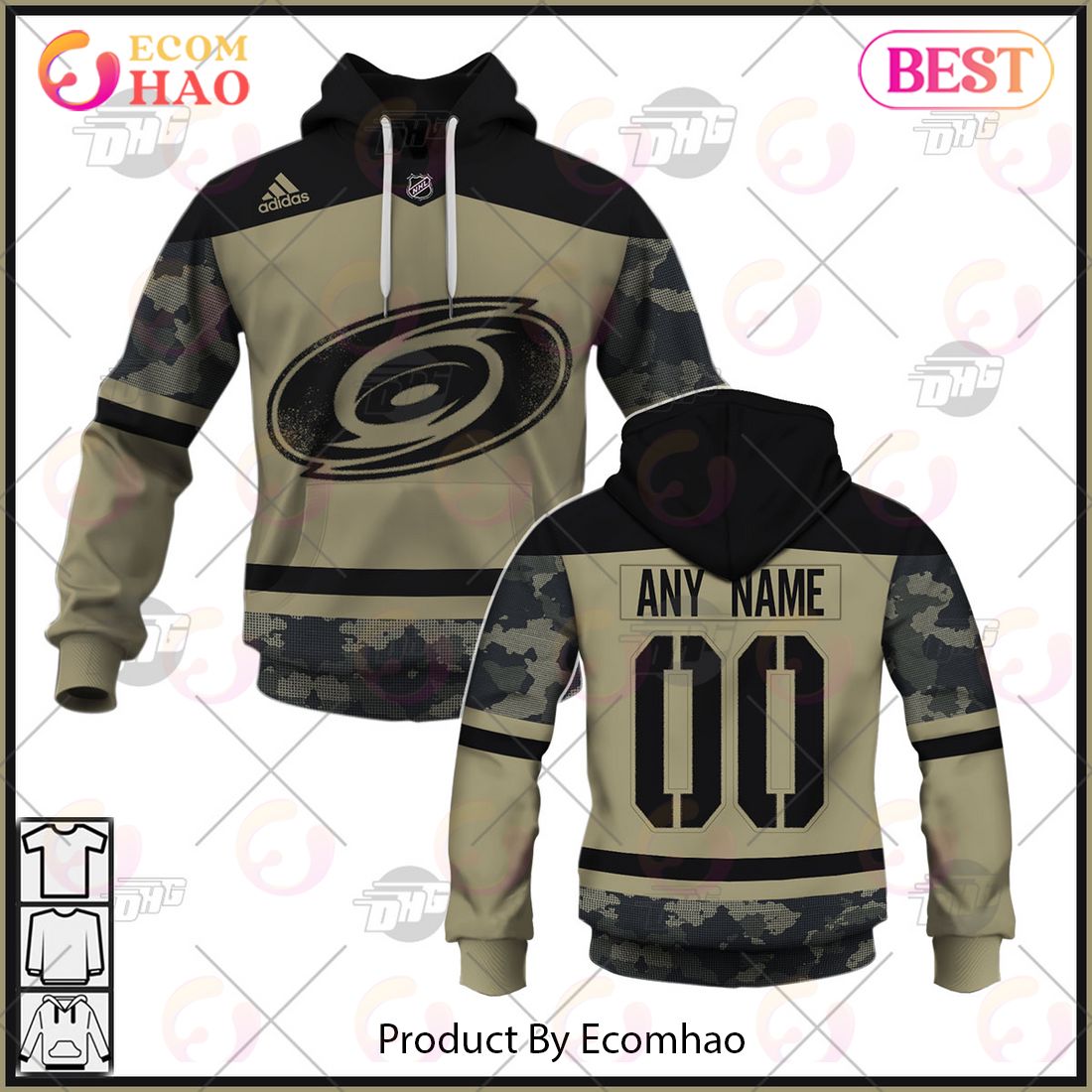 NHL Carolina Hurricanes Camo Military Appreciation Team Authentic Custom Practice Jersey 3D Hoodie