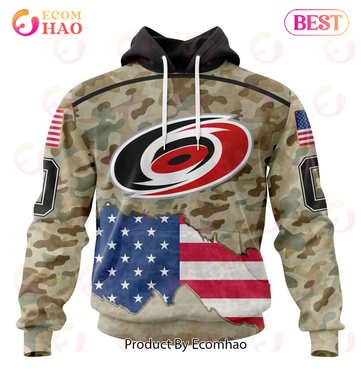 NHL Carolina Hurricanes Specialized Kits For United State With Camo Color 3D Hoodie