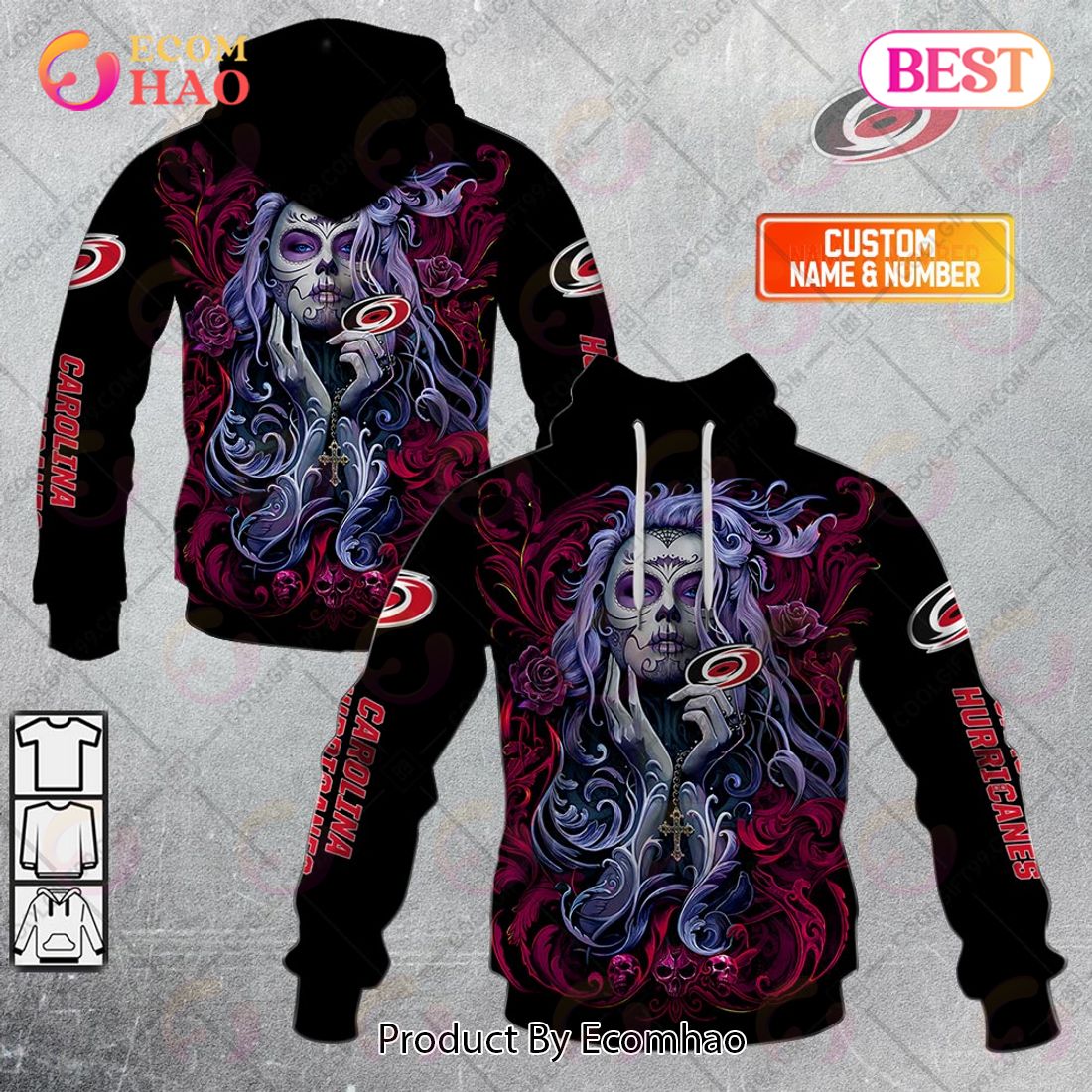 NHL Carolina Hurricanes Tattoo Girl Artwork 2023 3D Hoodie