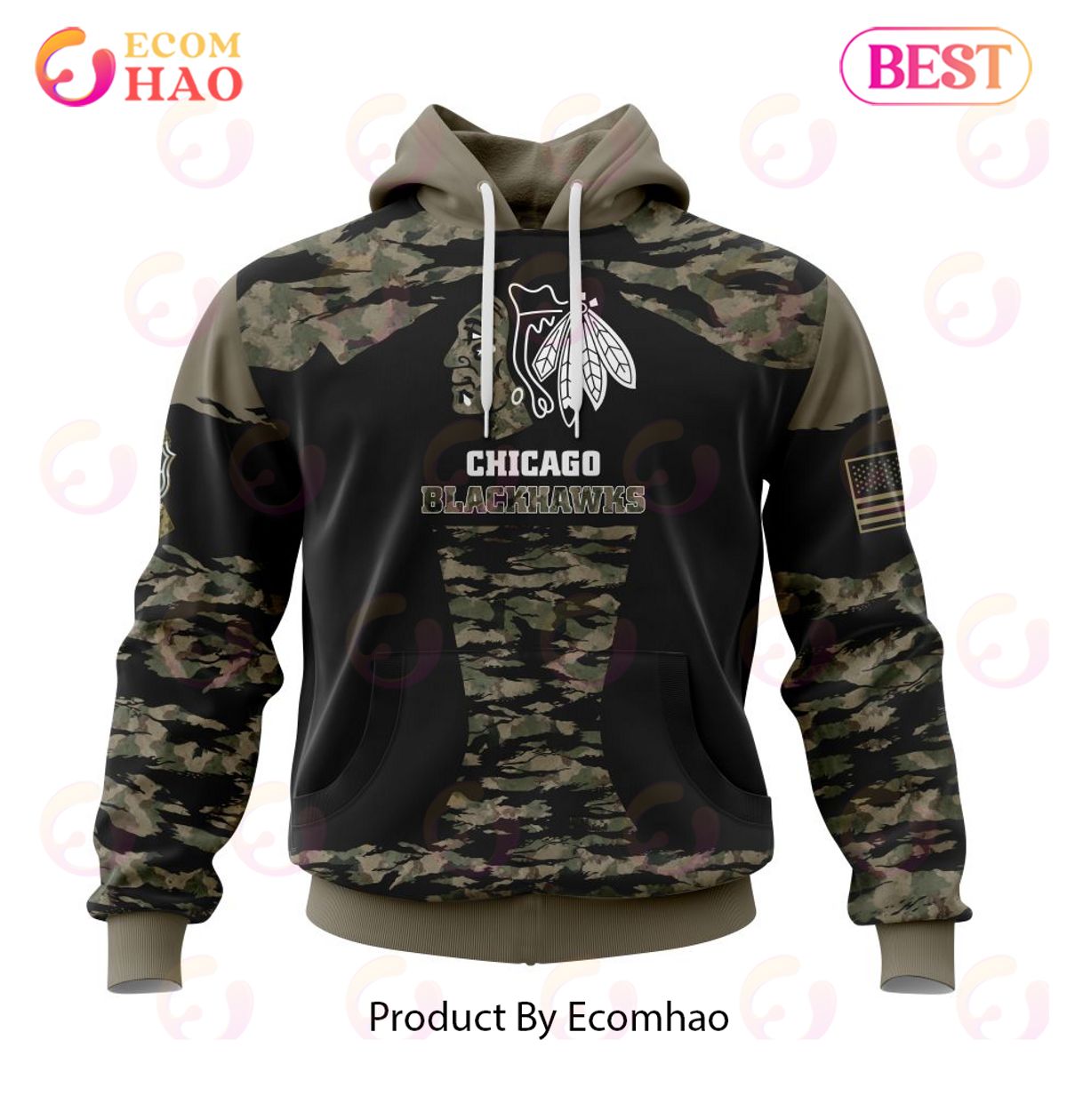 NHL Chicago BlackHawks Honors Veterans And Military Members Kits 3D Hoodie