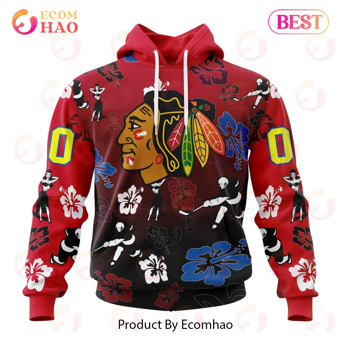 NHL Chicago BlackHawks X Hawaii Specialized Design For Hawaiian 3D Hoodie