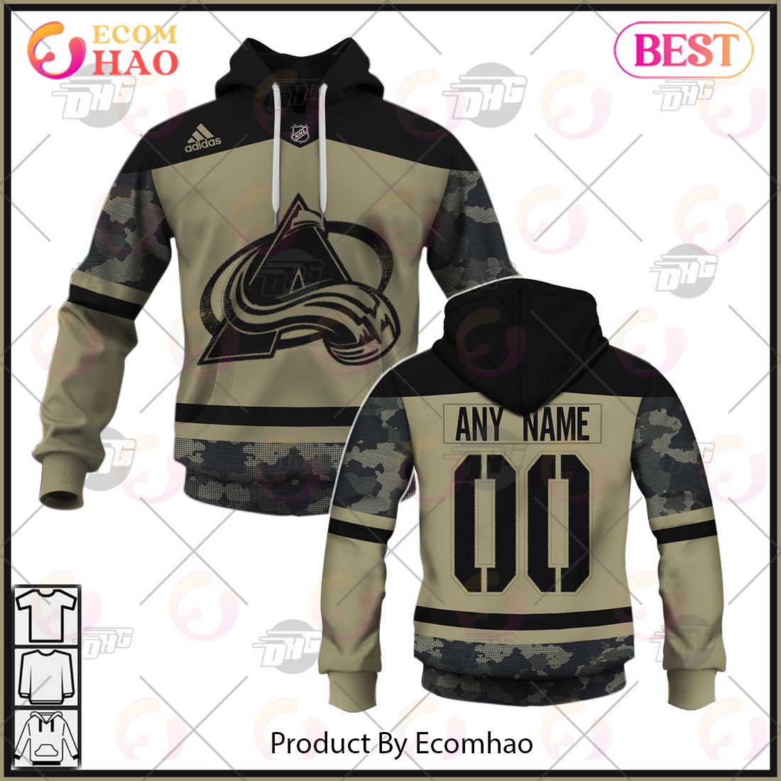 NHL Colorado Avalanche Camo Military Appreciation Team Authentic Custom Practice Jersey 3D Hoodie