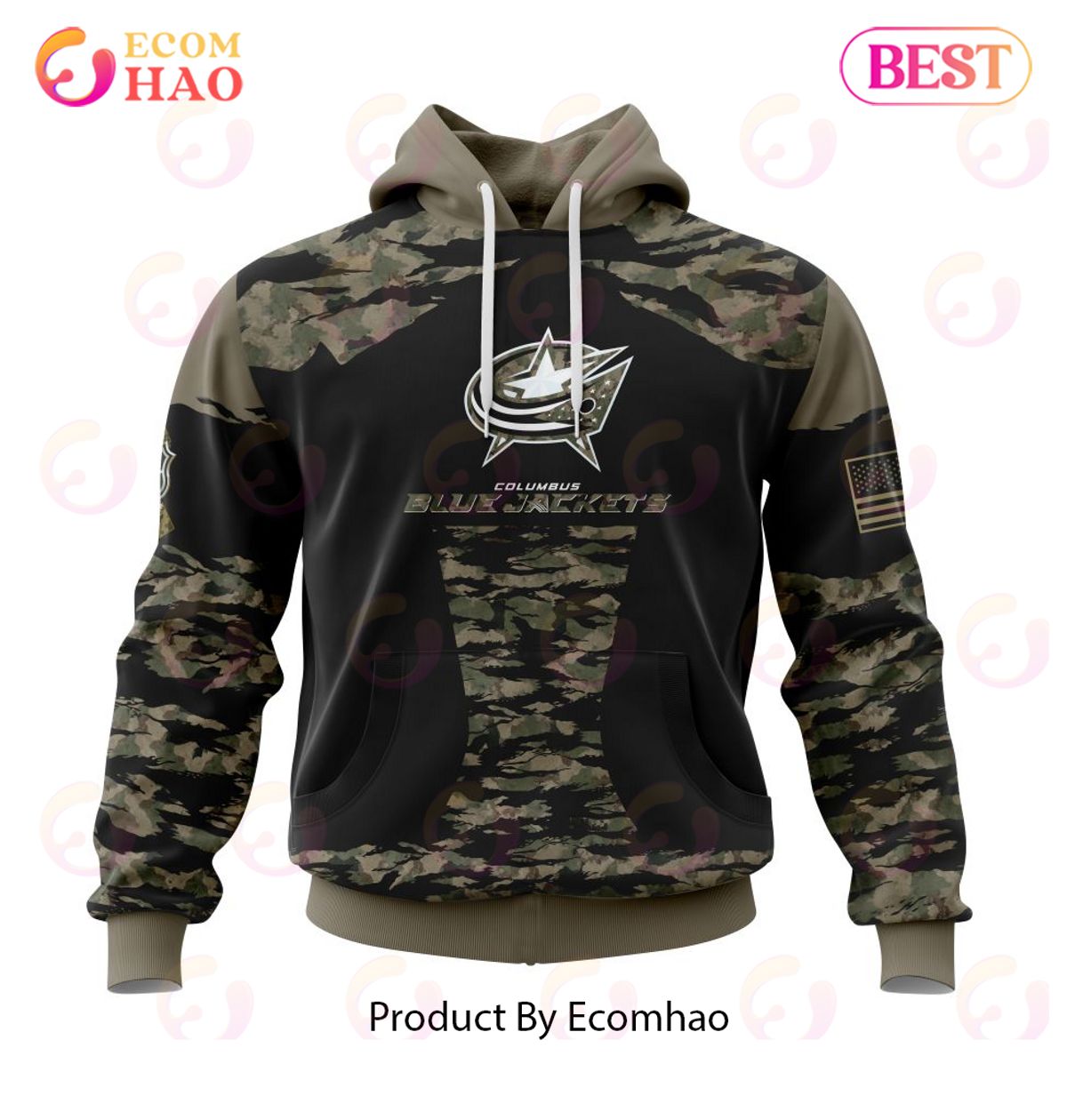 NHL Columbus Blue Jackets Honors Veterans And Military Members Kits 3D Hoodie