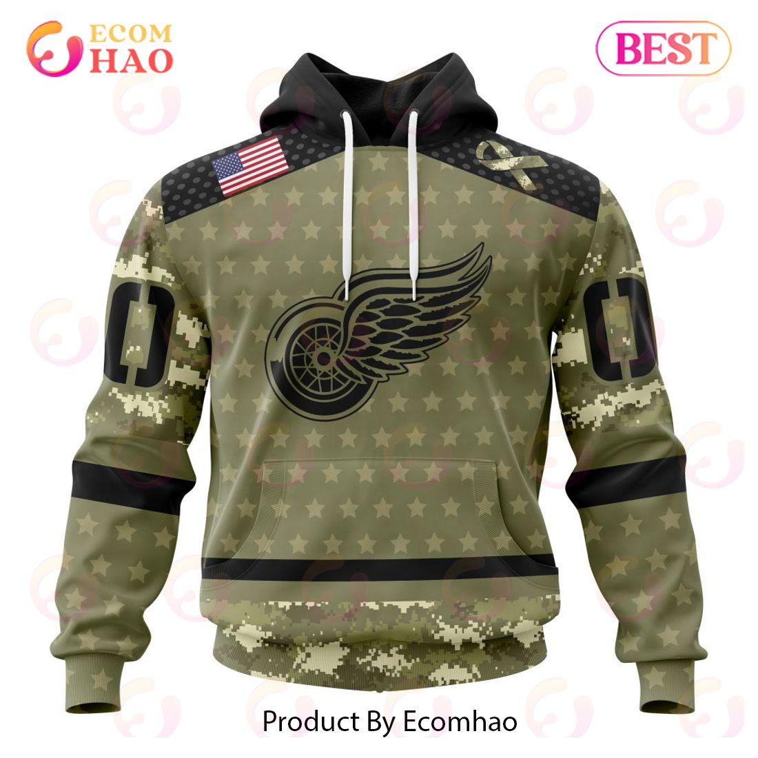 NHL Detroit Red Wings Special Camo Military Appreciation 3D Hoodie