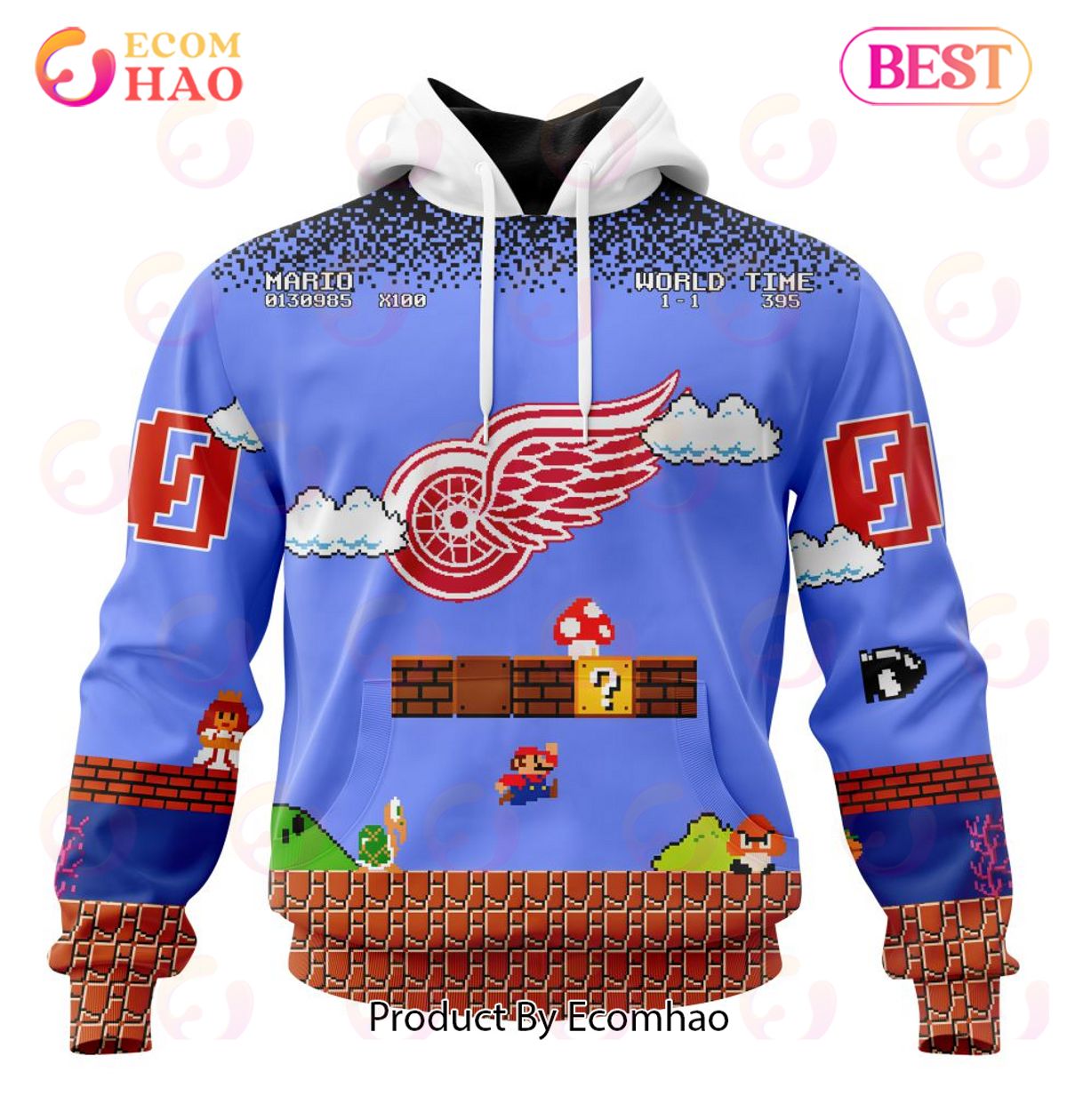 NHL Detroit Red Wings Special Kits With Super Mario Game Design 3D Hoodie