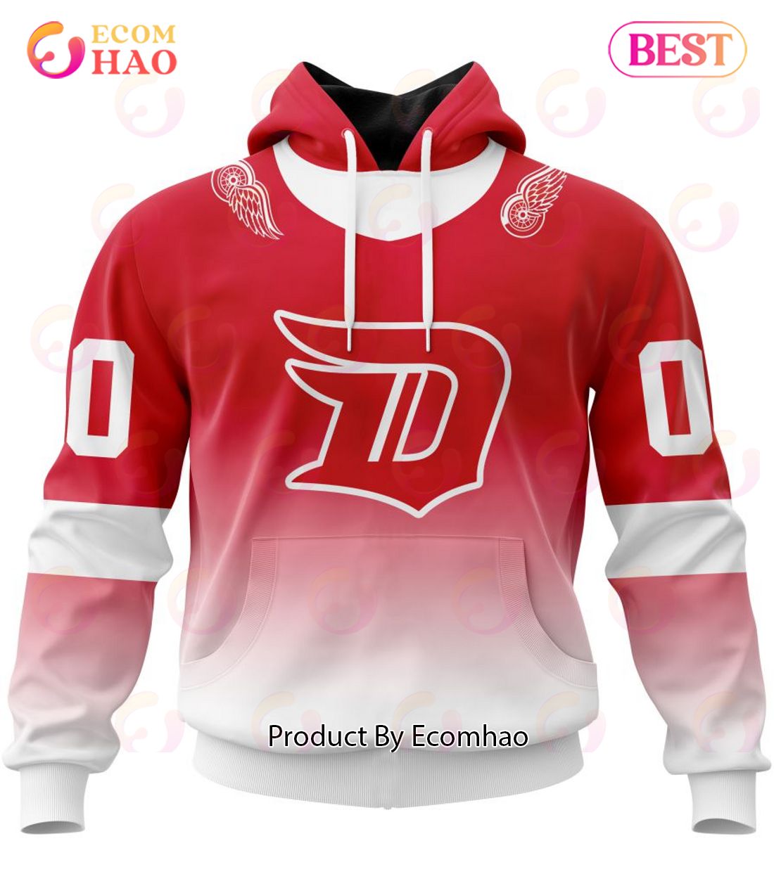 NHL Detroit Red Wings Special Retro Gradient Design 3D Hoodie