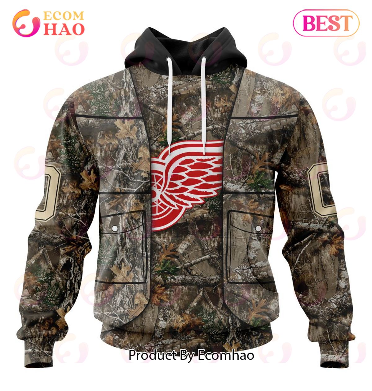 NHL Detroit Red Wings Specialized Unisex Vest Kits With Realtree Camo 3D Hoodie