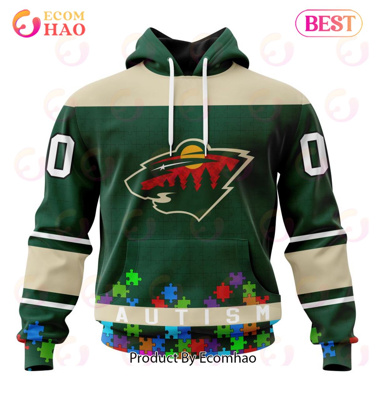NHL Minnesota Wild Specialized Unisex Kits Hockey Fights Against Autism 3D Hoodie