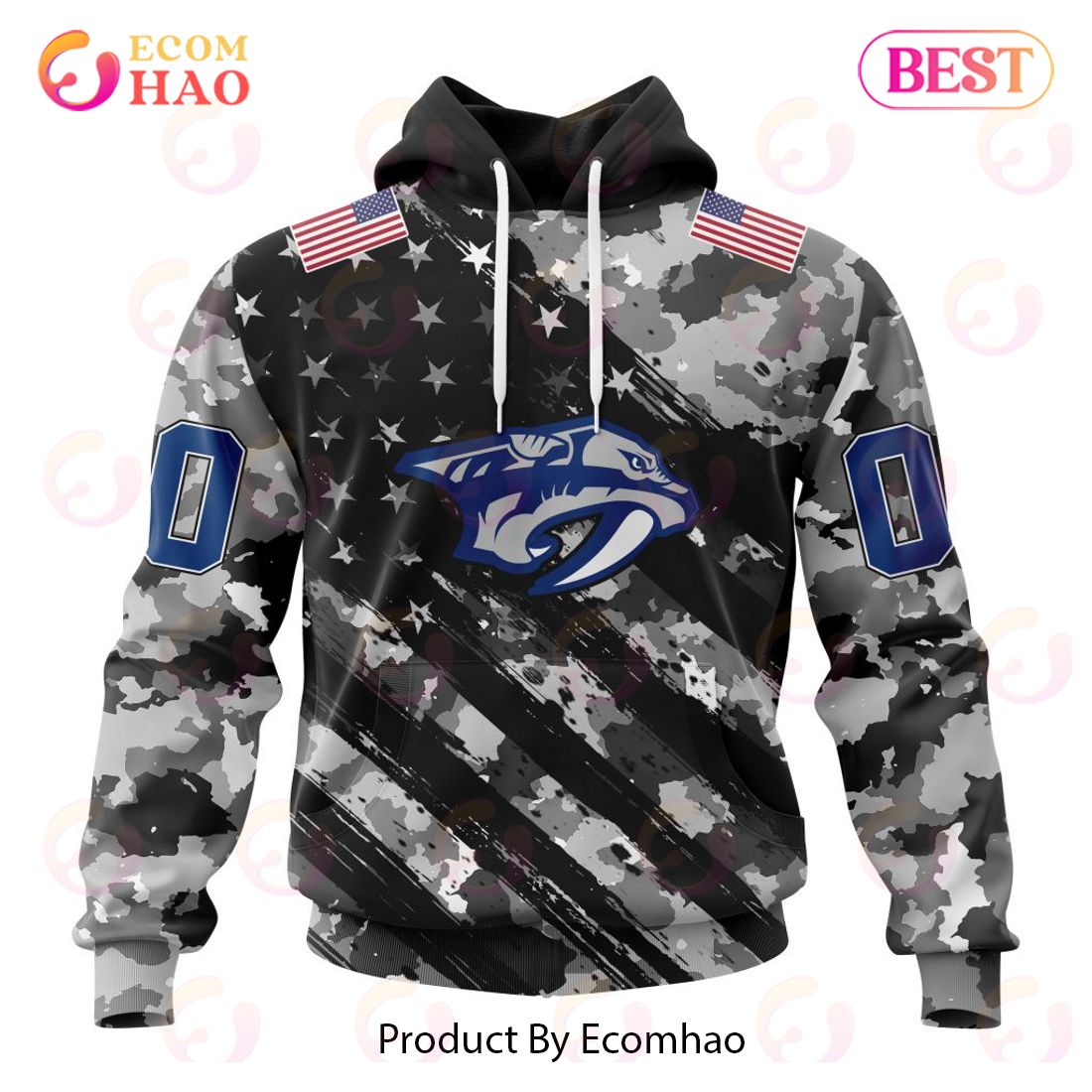 NHL Nashville Predators Special Camo Armed Forces Design 3D Hoodie
