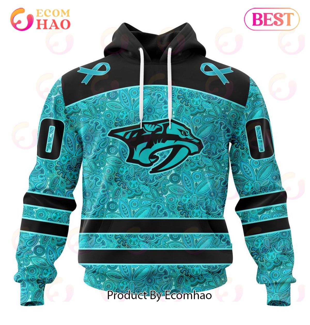 NHL Nashville Predators Special Design Fight Ovarian Cancer 3D Hoodie