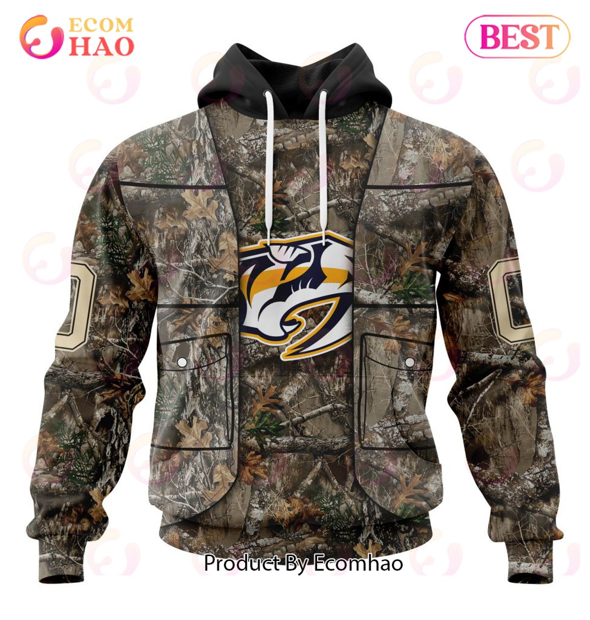 NHL Nashville Predators Specialized Unisex Vest Kits With Realtree Camo 3D Hoodie