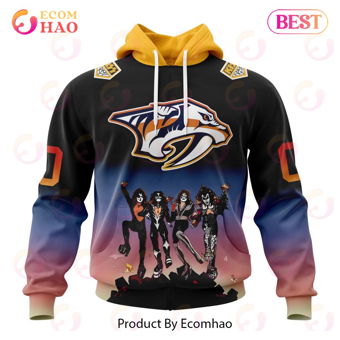 NHL Nashville Predators X KISS Band Design 3D Hoodie