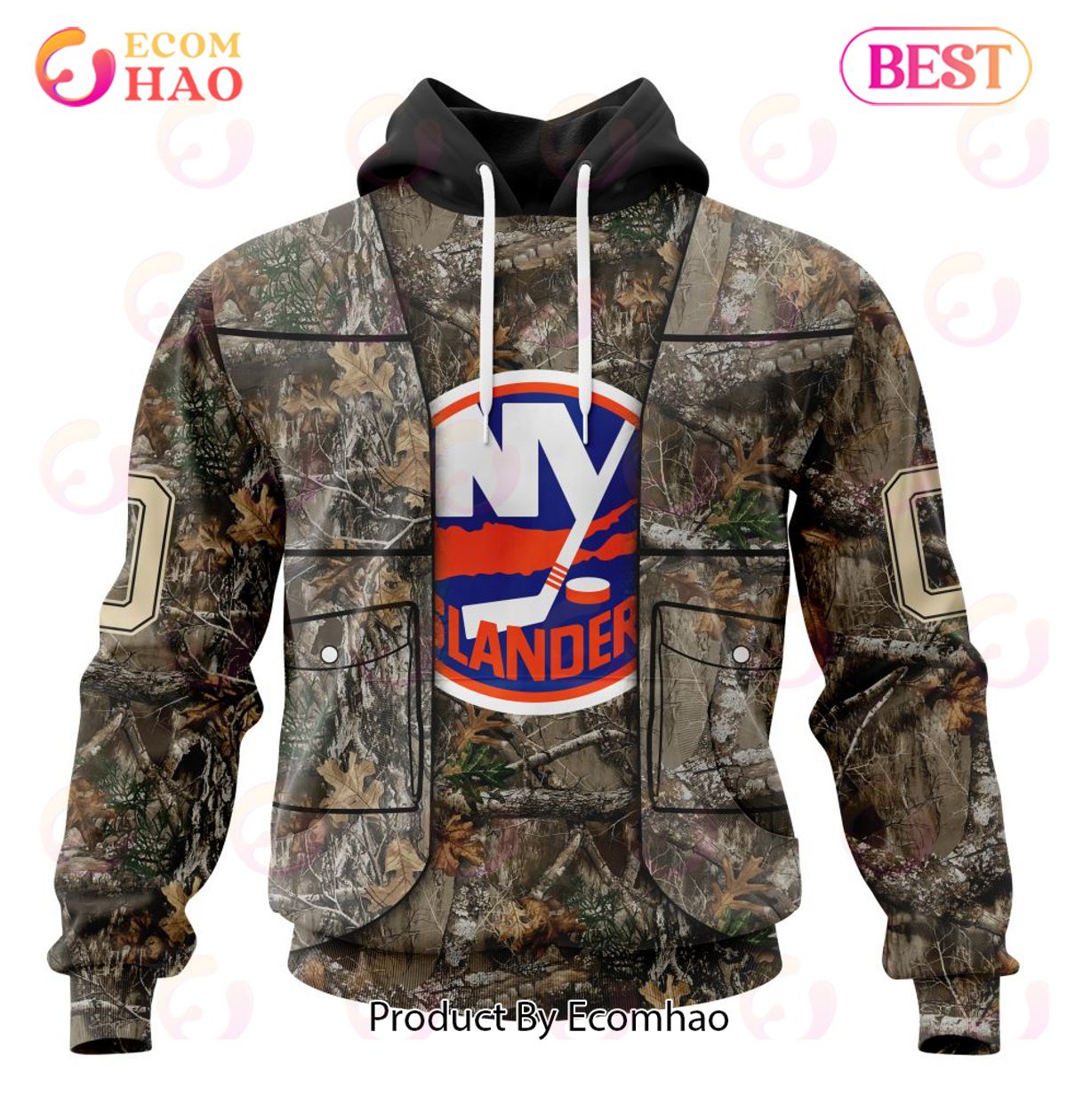 NHL New York Islanders Specialized Unisex Vest Kits With Realtree Camo 3D Hoodie