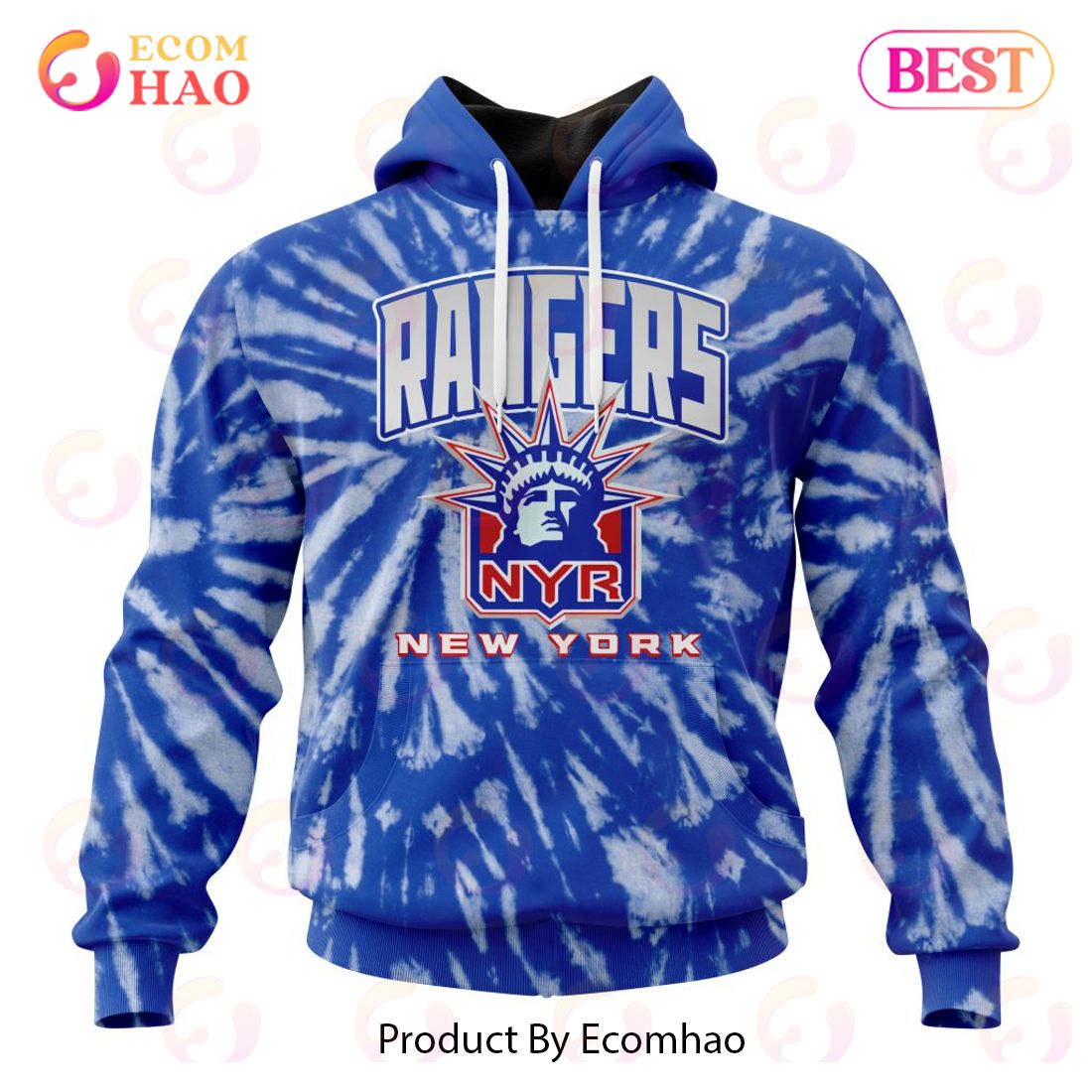 NHL New York Rangers Special Retro Vintage Tie - Dye 3D Hoodie
