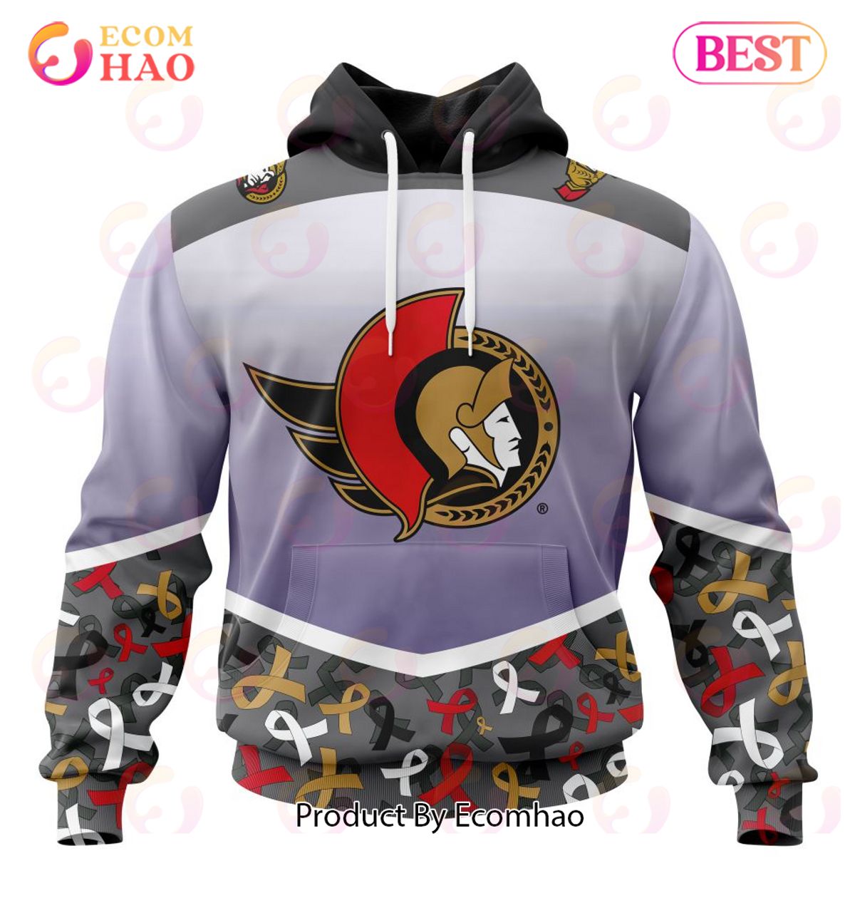 NHL Ottawa Senators Specialized Sport Fights Again All Cancer 3D Hoodie