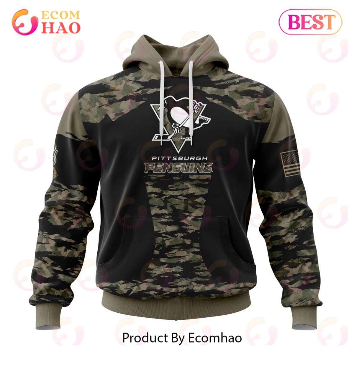 NHL Pittsburgh Penguins Honors Veterans And Military Members Kits 3D Hoodie