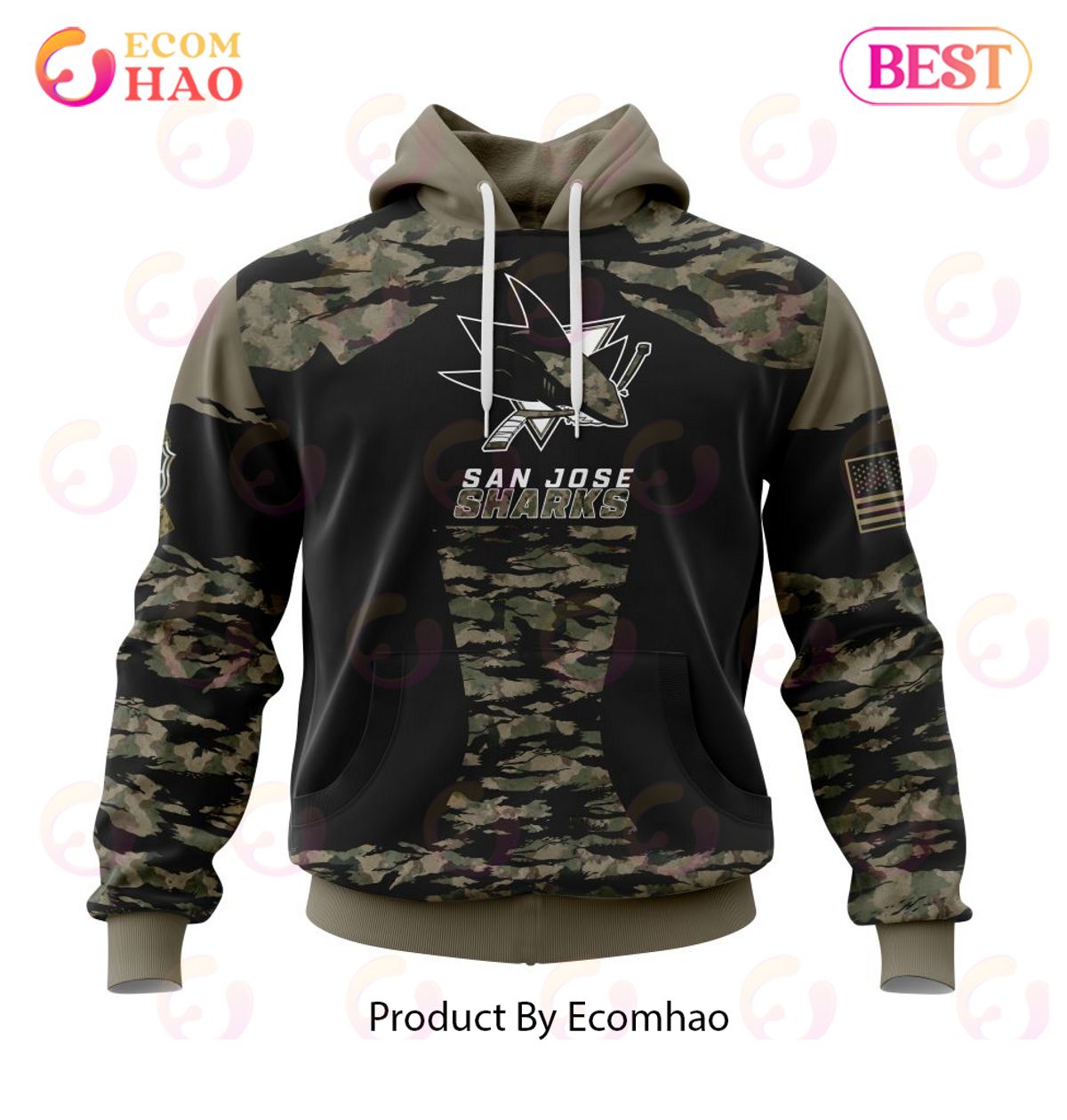 NHL San Jose Sharks Honors Veterans And Military Members Kits 3D Hoodie
