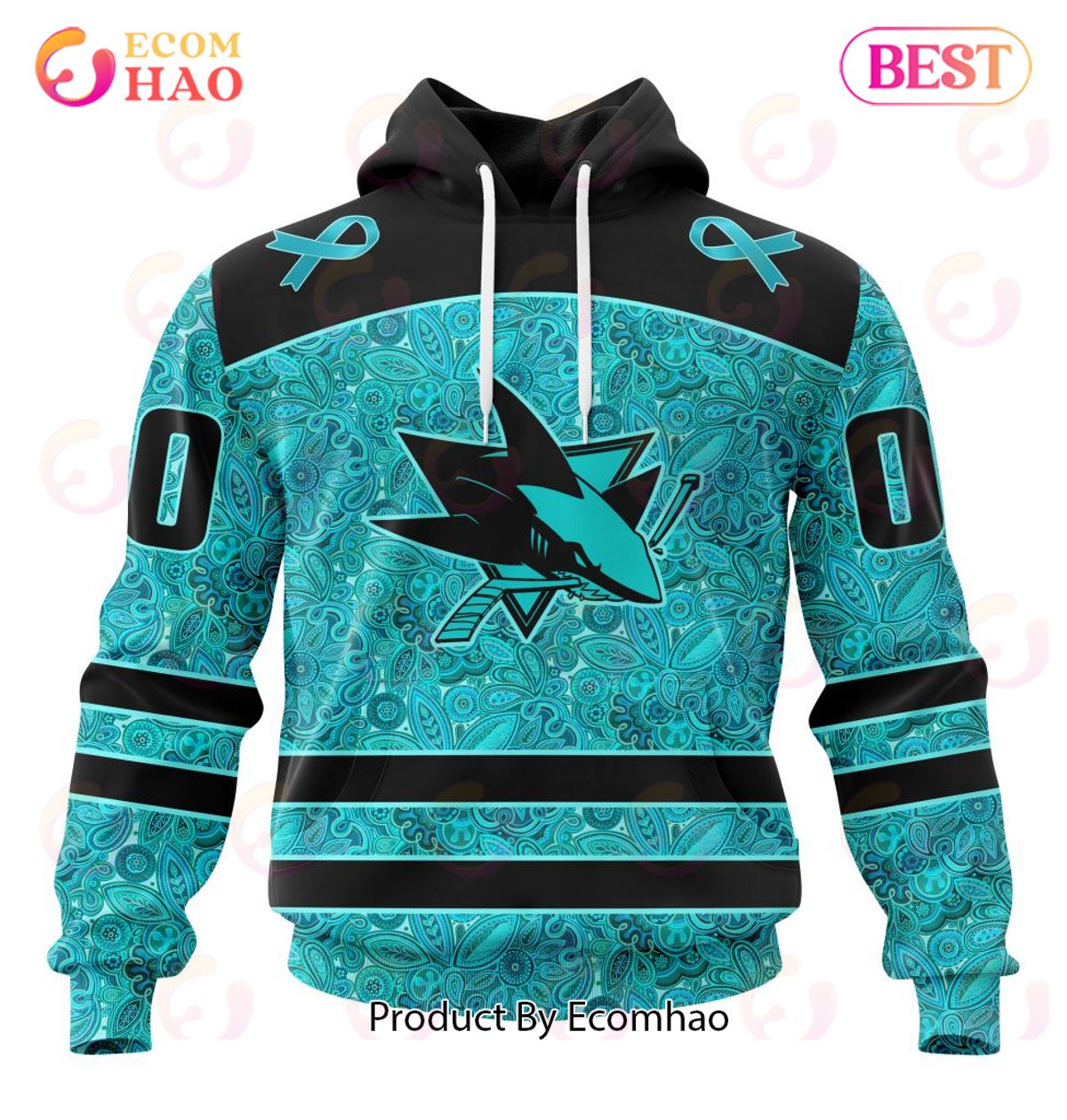 NHL San Jose Sharks Special Design Fight Ovarian Cancer 3D Hoodie